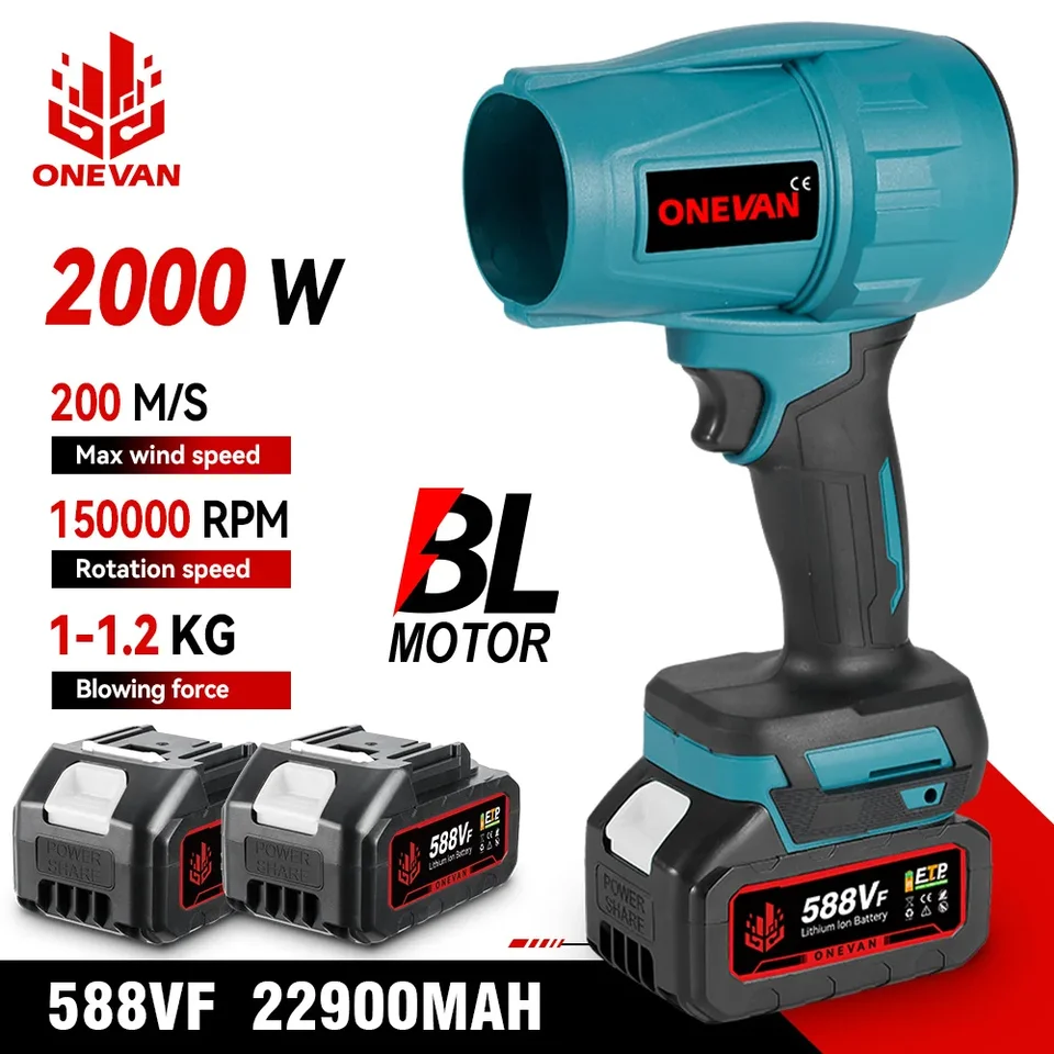 Onevan Brushless 2000W Elektrické turbo dúchadlá Jet Ventilátor 200 m/s Nástenný náradie pre fúkanie prachu v ručnom fúkaní automobilov pre batériu Makita 18V