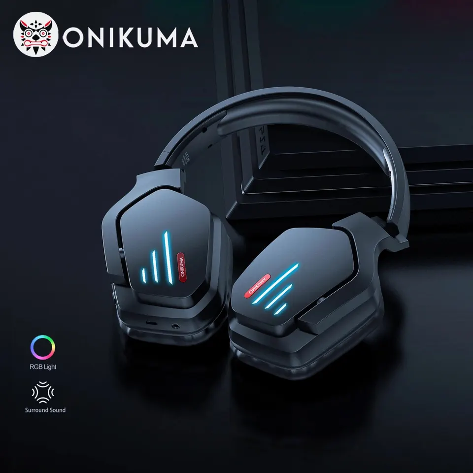 ONIKUMA Professional Gaming Headset Wireless Kompatibilné slúchadlá s LED svetlom hluku mikrofónový slúchadlo pre PC