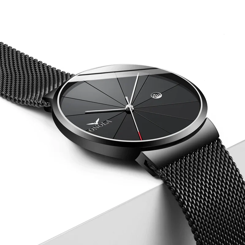Onola Brand Simple Mens hodinky kalendár nepremokavý módny náramok Gold All Black Relogio Masculino