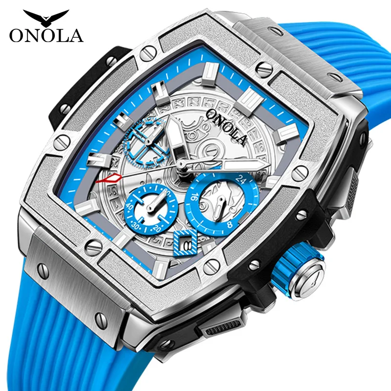 Onola New Luxury Sports Quartz Watches for Men Cascur Chronograph Wristwatches so silikónovým remienkom