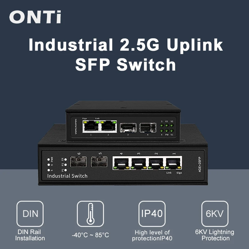 Onti-priemyselný prepínač Uplink, porty RJ45, 2*1 000 m, 2*2,5 g sloty SFP, 4*1 000 m, porty RJ45, 2*2,5G SFP Slots