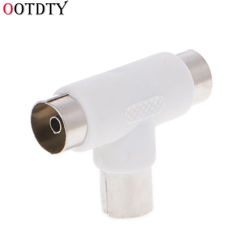 Ootdty 2 Way TV T Splitter Aerial Coaxiálny kábel muž na 2x adaptér ženských konektorov
