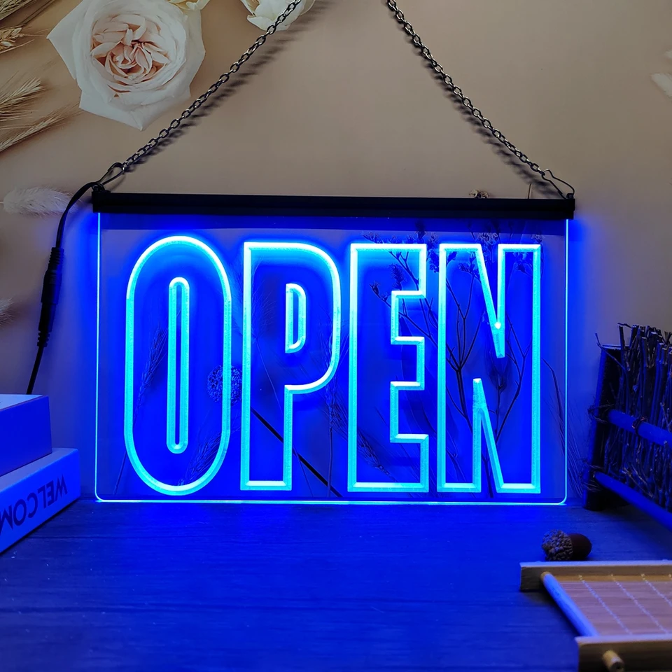Open Shop Display Cafe Business 3D rezbárske LED Neon Sign Wall Art pre dom, statok, izbu, spál