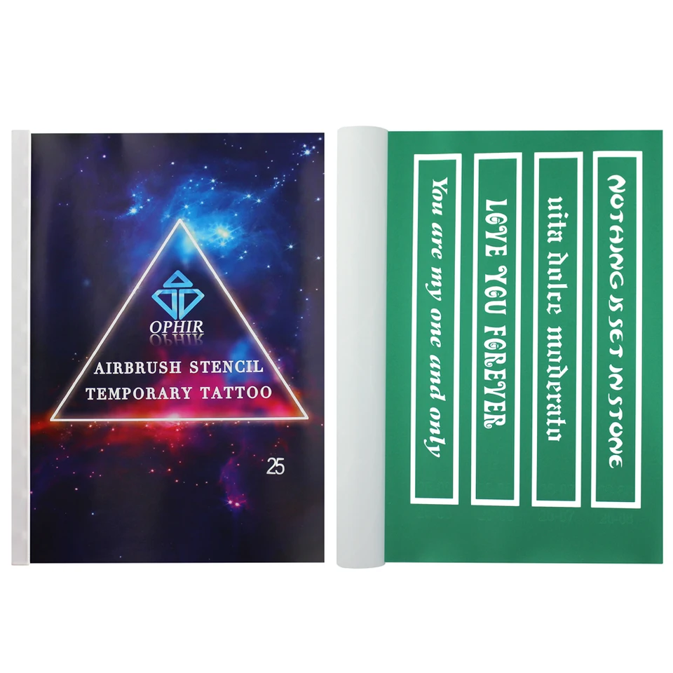 Ophir Airbrush Stencils Anglické šablóny pre dočasné tetovanie tetovacej maľby Art Brožúra Set 100 vzorov ste25