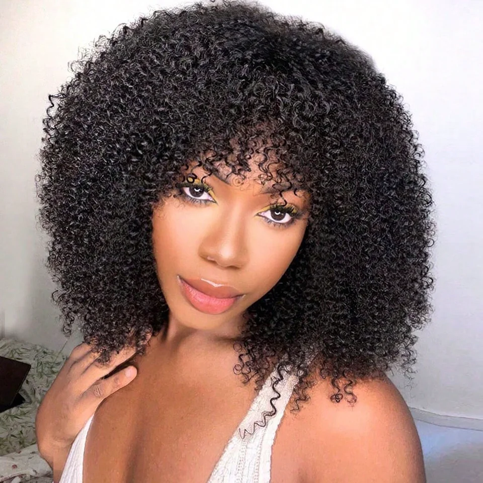 Opotrebovať bezbohý parochňu afro výstredné kučeravé ľudské vlasy parochne s treskami 250 hustota Remy Brazílska brazílska krátka kučeravá rany parochňa ľudské vlasy