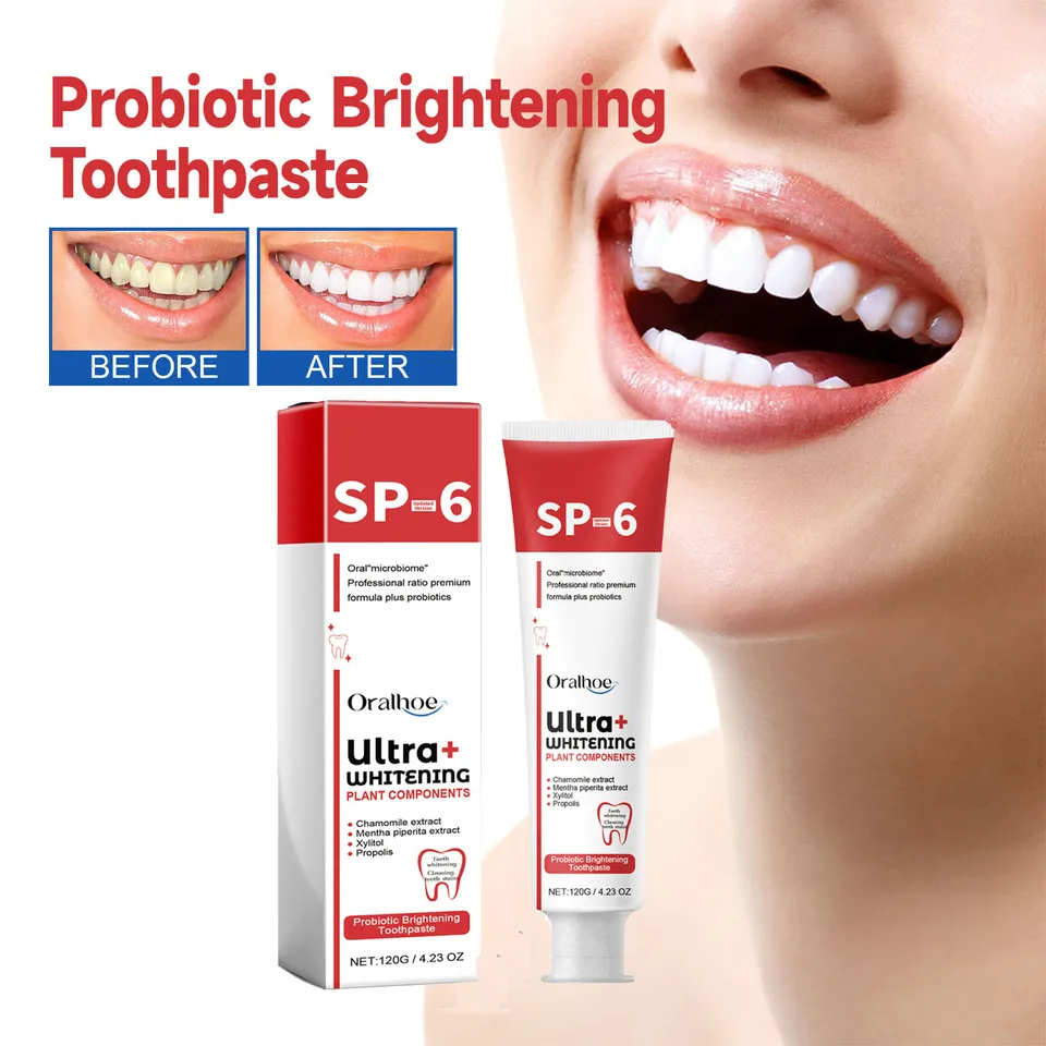 Oralhoe 120g sp6 Probiotické rozjasnenie zubnej pasty Perorálna hygiena Čistá škvrna zápachu z čerstvého dychu Odstráňte ultra biela zubná pasta