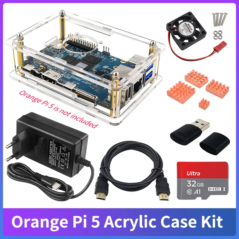 Orange PI 5 Acryl Case Clear Box Priehľadný kryt Voliteľné medené chladiace drezy chladiaceho ventilátora napájací zdroj pre oranžové pi 5