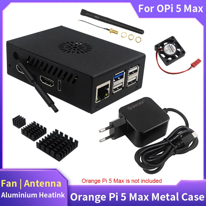 Orange Pi 5 Max kovové puzdro s ochladzovacím ventilátorom Ochranné obalové anténa Heatink Voliteľné aktívne pasívne chladenie pre OPI 5 max