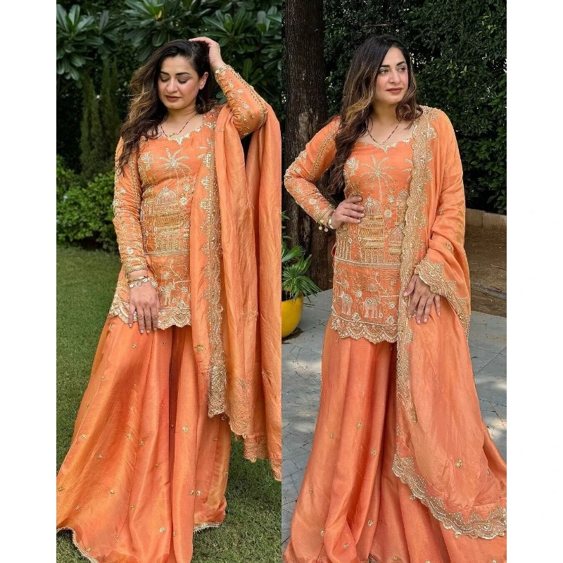 Orange Salwar Kameez Pakistan Indická svadobná hostina polaroid oblek