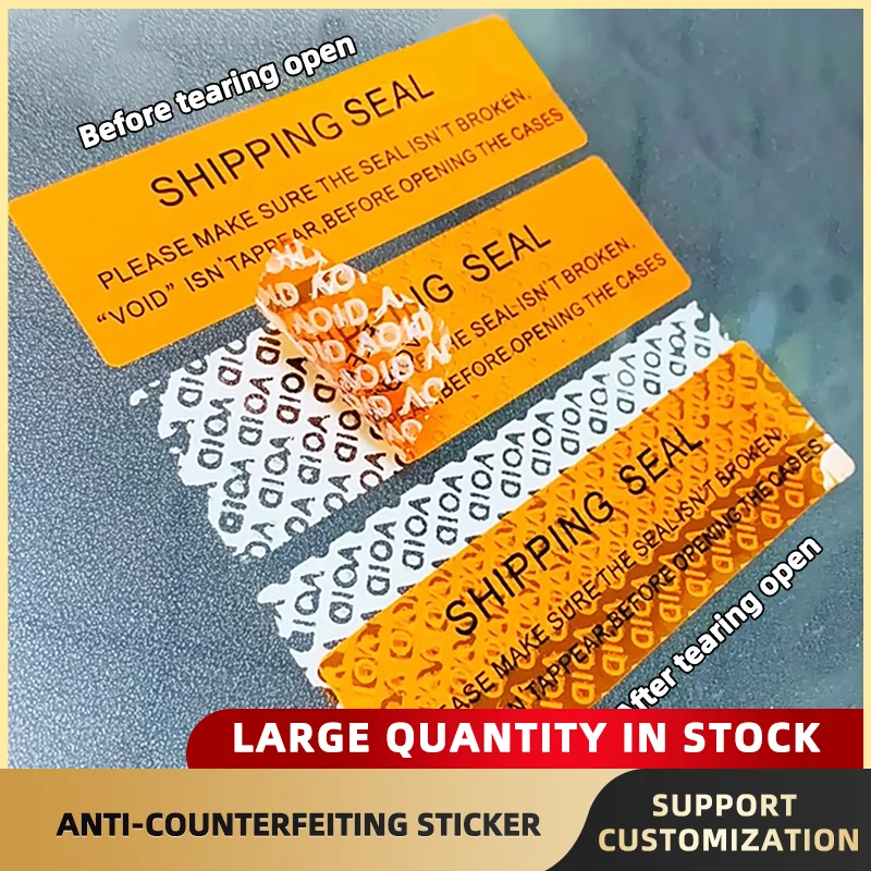 Oranžová neplatná pečať štítok na jedno použitie anti-demolácie slzy Neplatné otvorené opustenie tesniaceho boxu s textom proti hlavnej nálepke