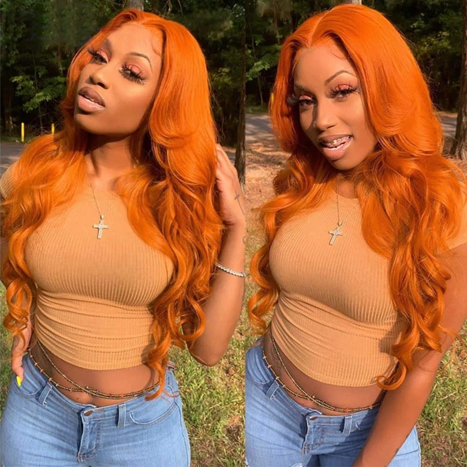 Oranžové zázvorové čipky predné parochňu ľudské vlasy farbené ľudské vlasové parochne pre ženy 28 30 palcov 13x4 13x6 Body Wave HD Lace Lace predná parochňa
