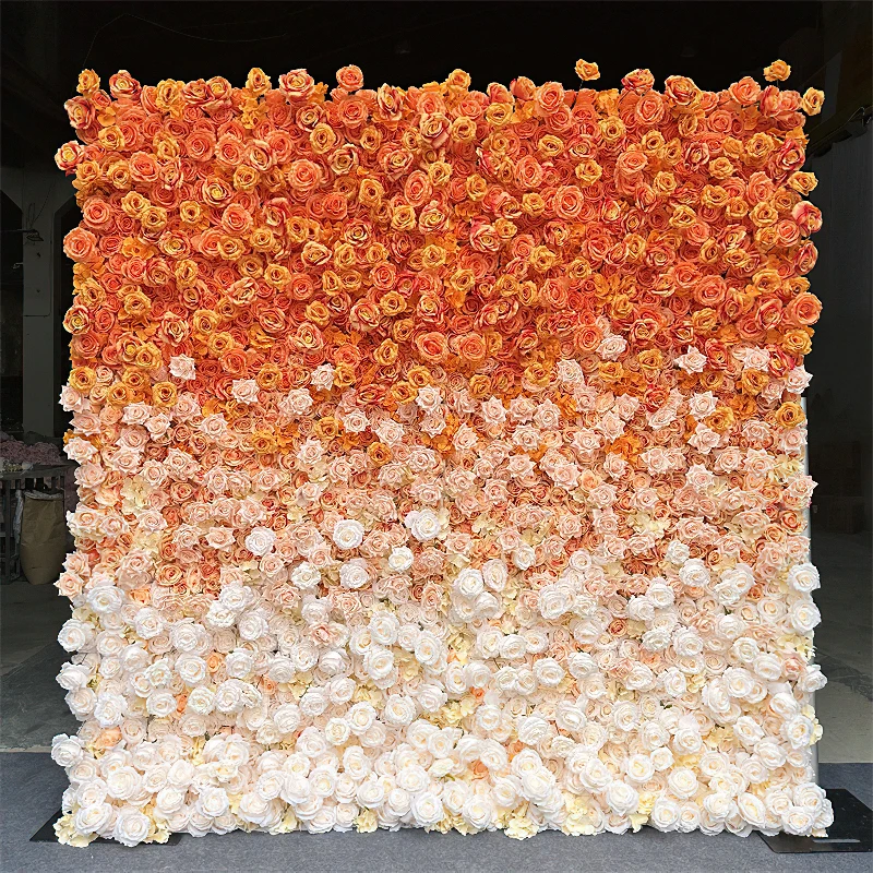 Oranžový gradient Rose Hydrangea 5D handrička Roll Up Up Wall Wall Tkanina zavesenie závesu na stenu Podujatie Svadobné pozadie Deco Ress