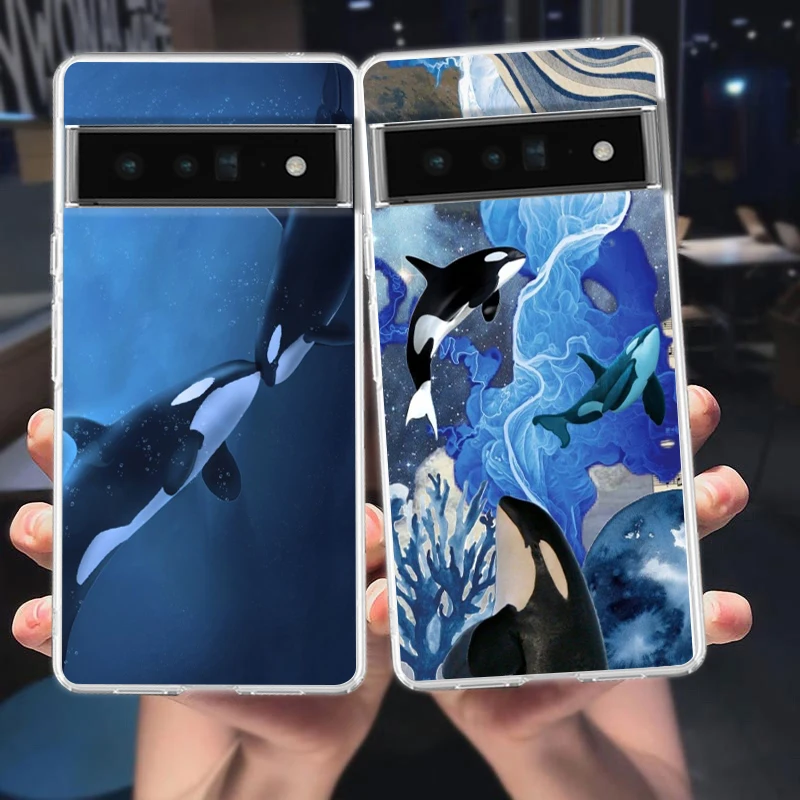 Orca Ocean Lovely Killer Whale Telefon Case pre Google Pixel 9 Pro XL 8 7 6 Pro 8a 7a 6a 5 4 5a 4a 3a XL 5G Soft TPU Clear Cover TPU