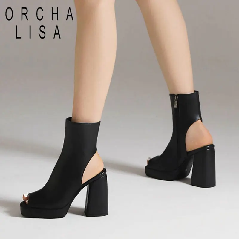 Orcha Lisa módne rímske sandále Peep Toe High Chunky Heels 9,5 cm Platforma 2cm zips Sexy Party Summer Shoes Plus veľkosť 45 46 47