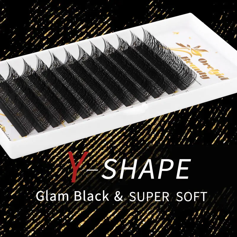 Orchid Lash predáva 12Rows yy tvar faux Mink dvojitý špičku rias y štýl ruské objemové riasy riasy individuálne nažarujú y riasy