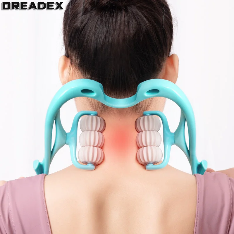 Oreadex Massager 6-roller Cervikálna chrbtica Massager vrecková masáž s vlastnou svahou, tvar labute, svetlo a prenosný, ergonomický dizajn rukoväte