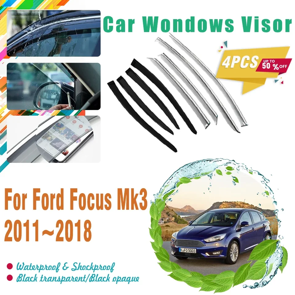 Orezanie čelného skla pre Ford Focus MK3 MK III C346 2011 ~ 2018 Sedan Hatch Window Window Dažďový strážca Weathershields Automatické príslušenstvo