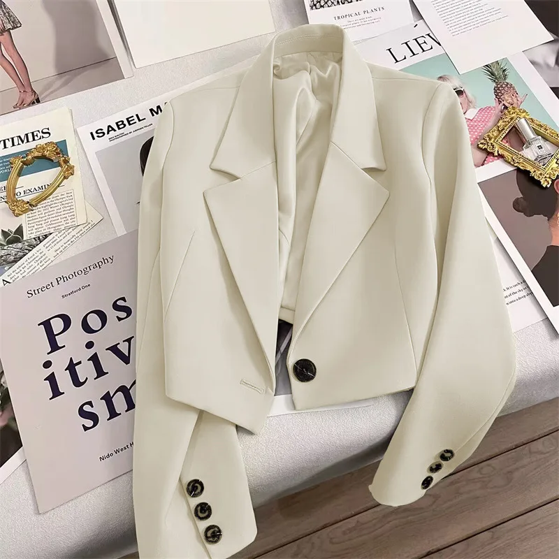Orezané blejzre pre ženy 2025 NOVÝ Kórejský módny módny s dlhým rukávom gombíka UP Žena Žena Elegantná všetky zápasy kancelária Blazer Žen