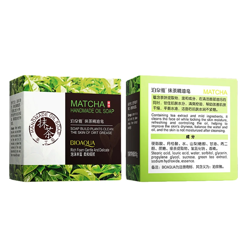 Organický matcha zelený čaj ručne vyrábaný ručne vyrábaný mydlová pokožka osviežujúca zvlhčujúca olejová kontrola čistého mydlového mydla