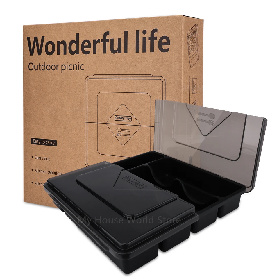 Organizátor kuchynského striebra s vekom Curslery Storage Box Prenosný stojan Utesnený prach odolný