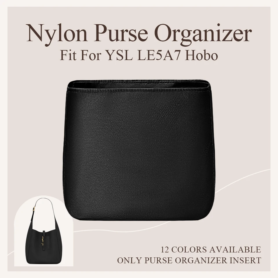 Organizátor nylonovej kabelky Vložte fit pre ysl le5a7 hobo taška vložka vložka čierna vnútorná vložka taška na zips s kozmetickou taškou v taške v taške
