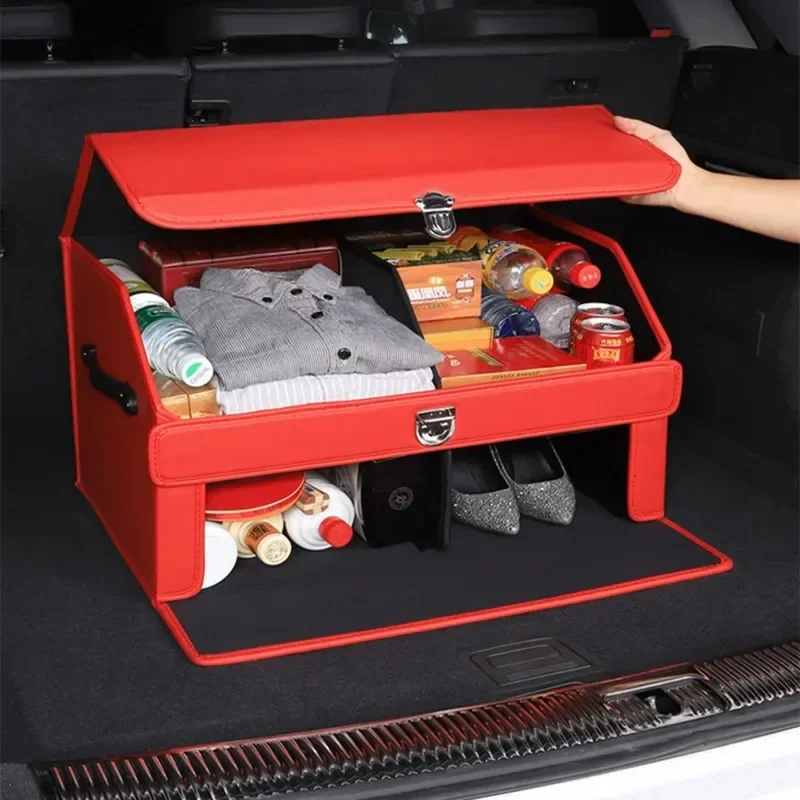 Organizátor prémiového koženého automobilu - skladacie automatické úložné box