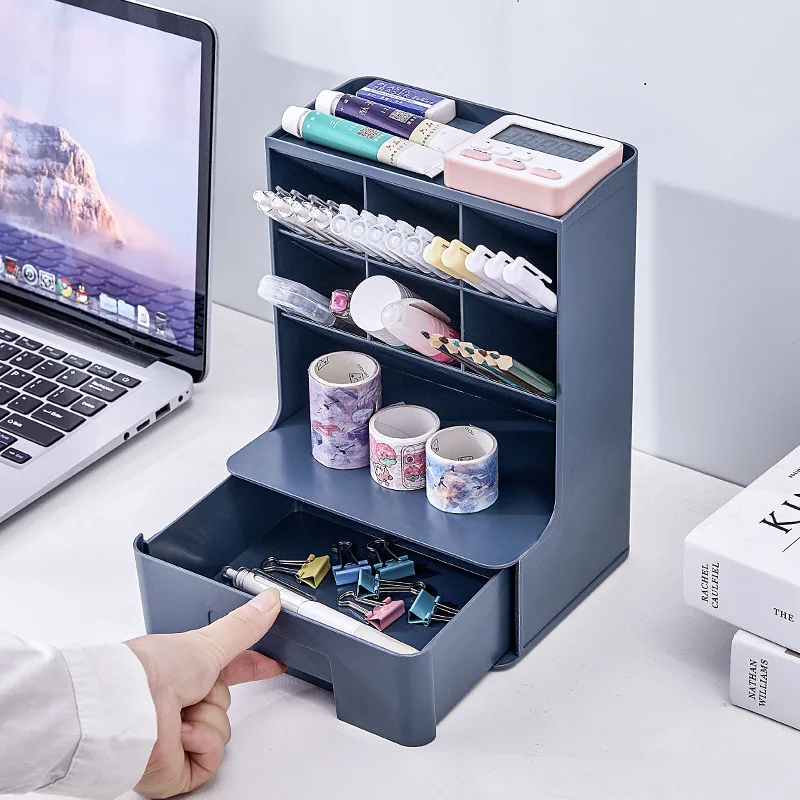 Organizátor stolov šikmé držiak pera Storage Box Office Desktop Light Luxusné plastové viacfunkčné pero držiak študentské kancelárske potreby