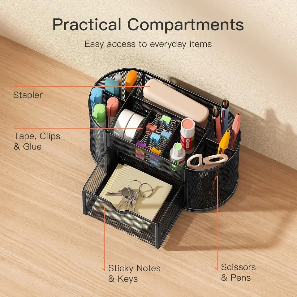 Organizátor stôl SPLAD Desktop Office Supplies Multifunkčné kancelárske potreby držiaka pera s 8 priehradkami a 1 zásuvkou