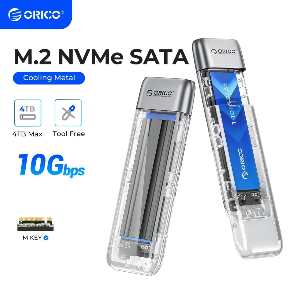 ORICO M.2 SSD CASE NVME SATA SSD CONSTROSURE NÁZOR ZADARMO 10 GBPS M.2 TYPE CESU C TRANSPALENTNÝ externý adaptér Prenosný prenosný adaptér