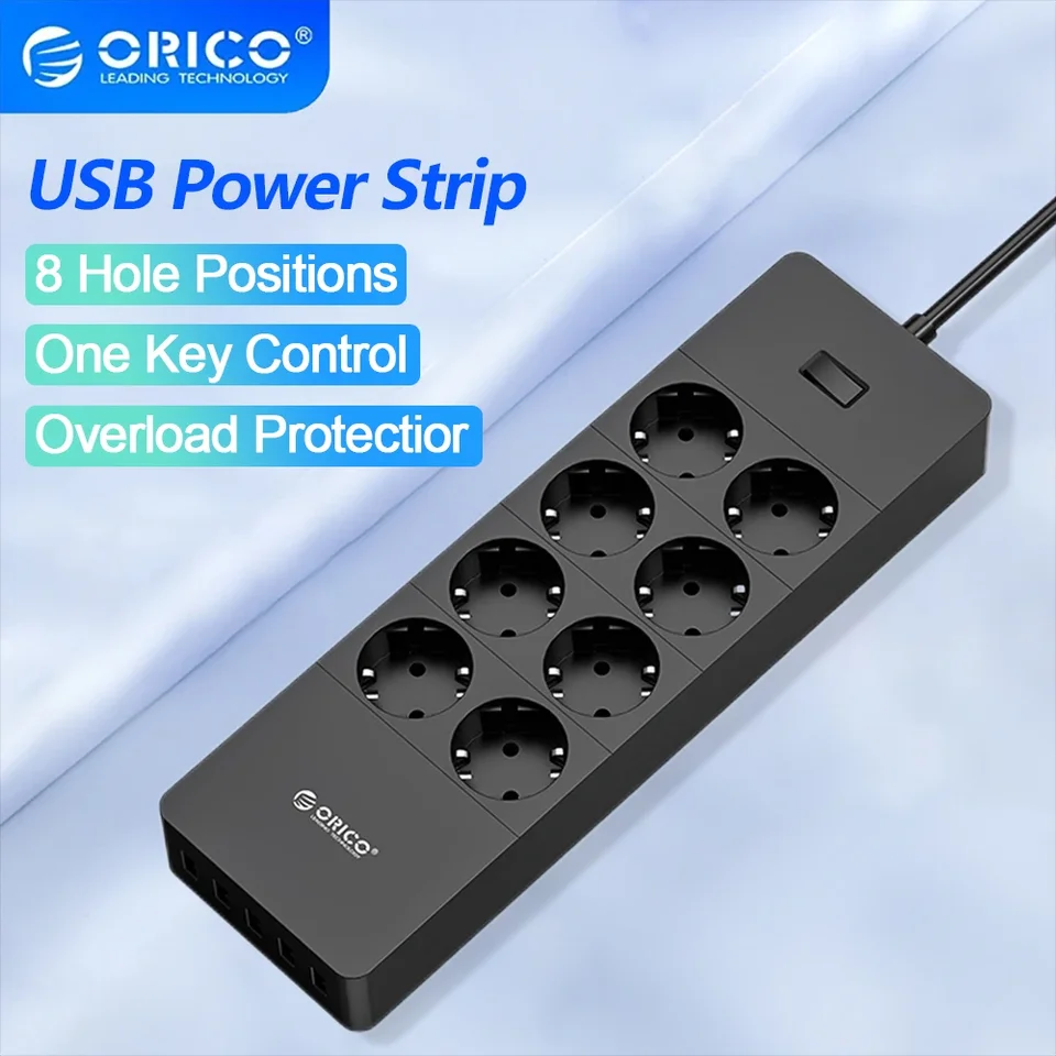 ORICO Universal Electrical Socket Eu Plug Smart Extension Power Strip Surge Officet Officet 4 6 8 AC s 5 USB HPC-8A5U