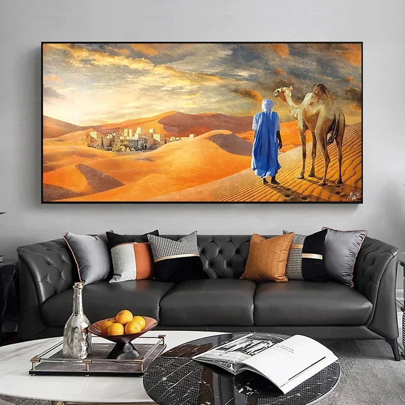 Oriental Tuareg Canvas maľujúci cestovateľ v púštnom plagáte a tlači