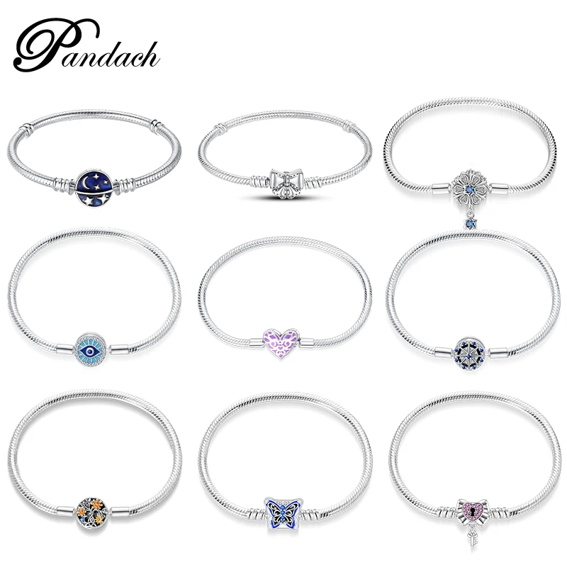 Original 925 Sterling Silver Star Mesiac Romantický snehový vločka Devil's Očné náramky Fit DIY kúzla narodeninové šperky darčeky 17-20 cm