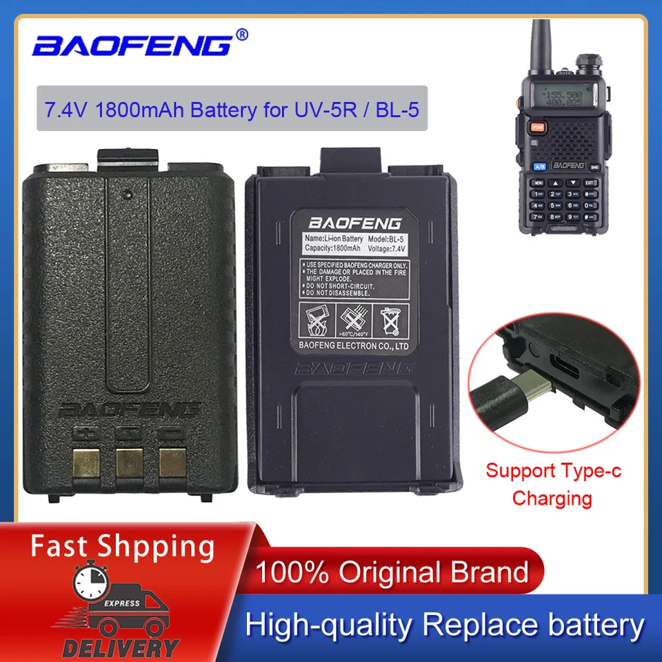 Original Baofeng UV5R 1800MAH 7,4V LI-On Nabíjateľné batérie UV-5R rádiové príslušenstvo UV 5R Walkie Talkie batéria BL-5 batéria