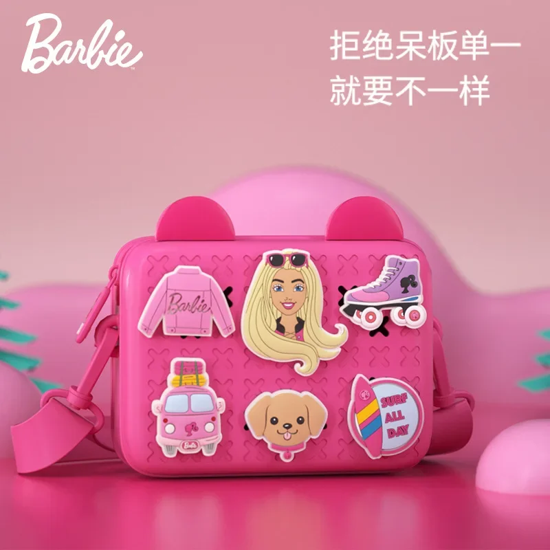 Original Barbie Pink Square Kabelka Kawaii Messenger Bags Odchádzajúce nepremokavé nastaviteľné dievčatá Doplnky Detské batohové darčeky