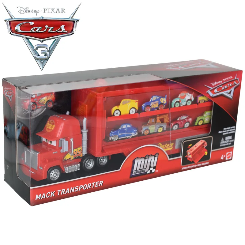 Original Disney Pixar Cars Mini Racers Lightning McQueen Mack Transporter Truck Hračky set Flg70 Diecasts hračky