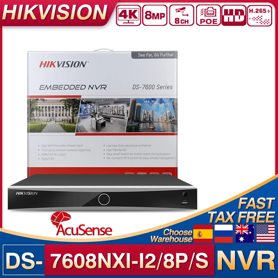 Original Hikvision 4K 8poe 8ch DS-7608NXI-I2/8P/S NVR porty 4K H.265+ 2Sata Acusense NVR Network Video Recorder Acusense Acusense