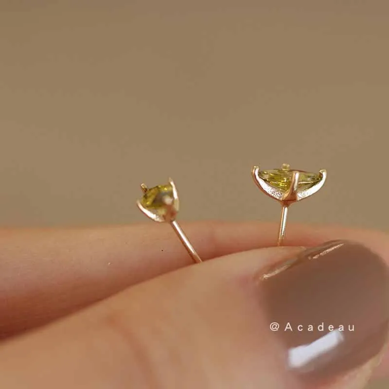 Original Pure 925 Sterling Silver 14K zlatý olivový zelený zirkónový stud náušnice pre ženy Elegantné šperky šperky 2024 Trend