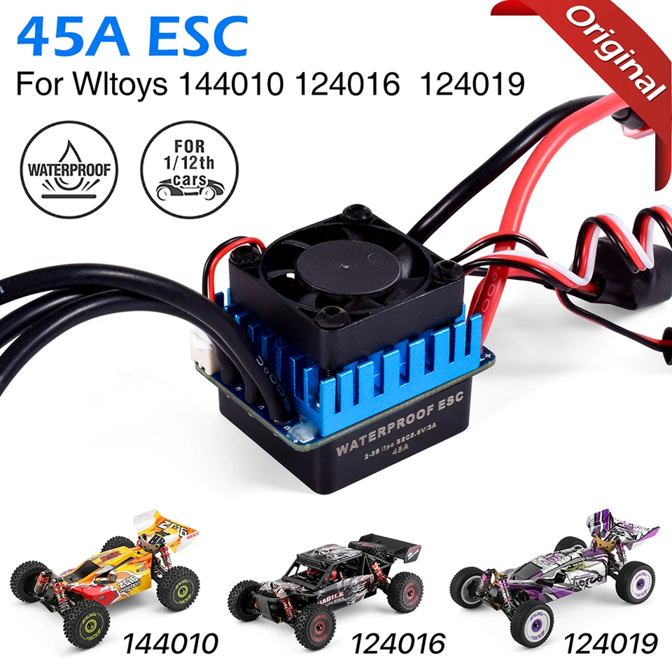Original Wltoys Waterproof Brushless ESC 45A s 3,5 mm banánovou zástrčkou pre 144010 124016 124019 1/12 Časti automobilov RC