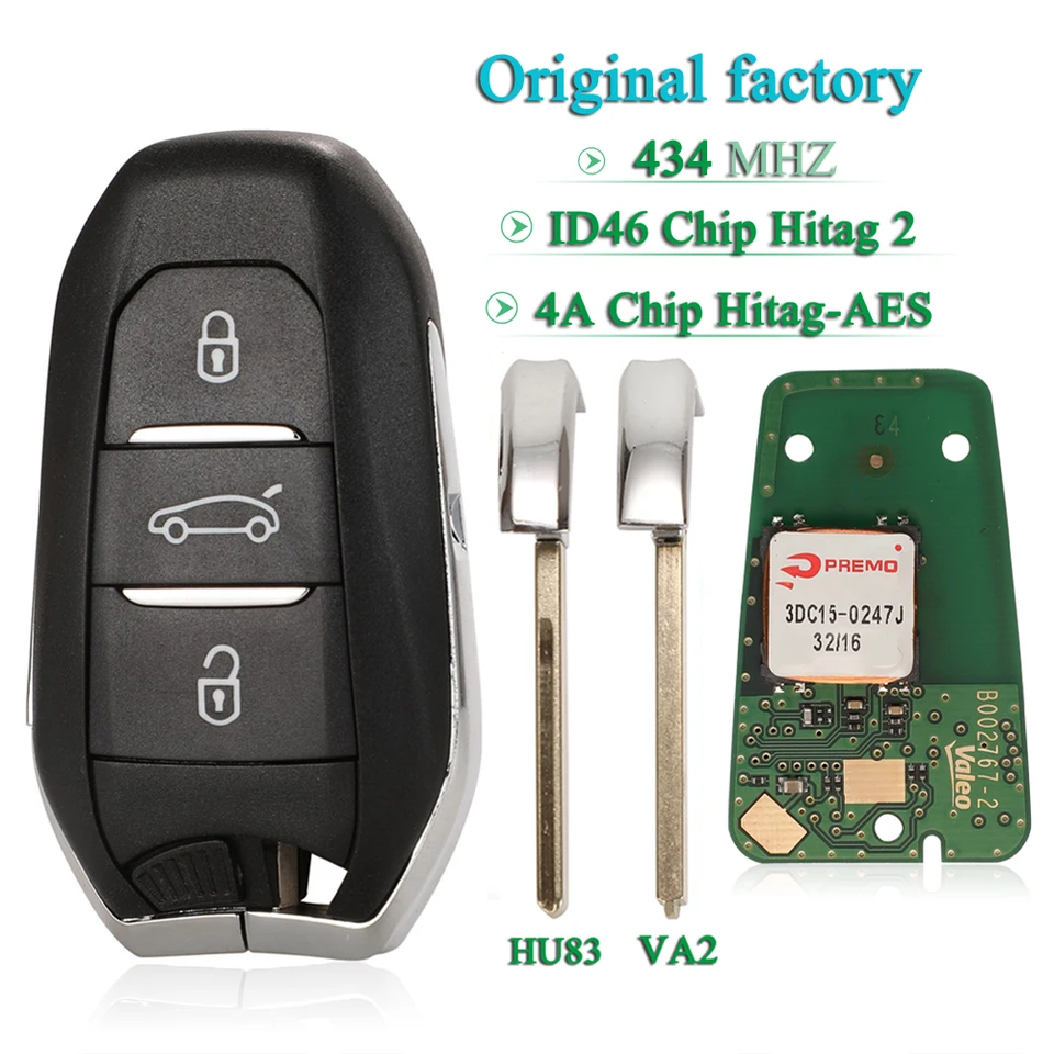 originál Jingyuqin pre Citroen C4 C4L DS4 DS5 Peugeot 308 408 508 5008 Diaľkový kľúč 434 MHz ID46 HITAG2 4A HITAG-AES