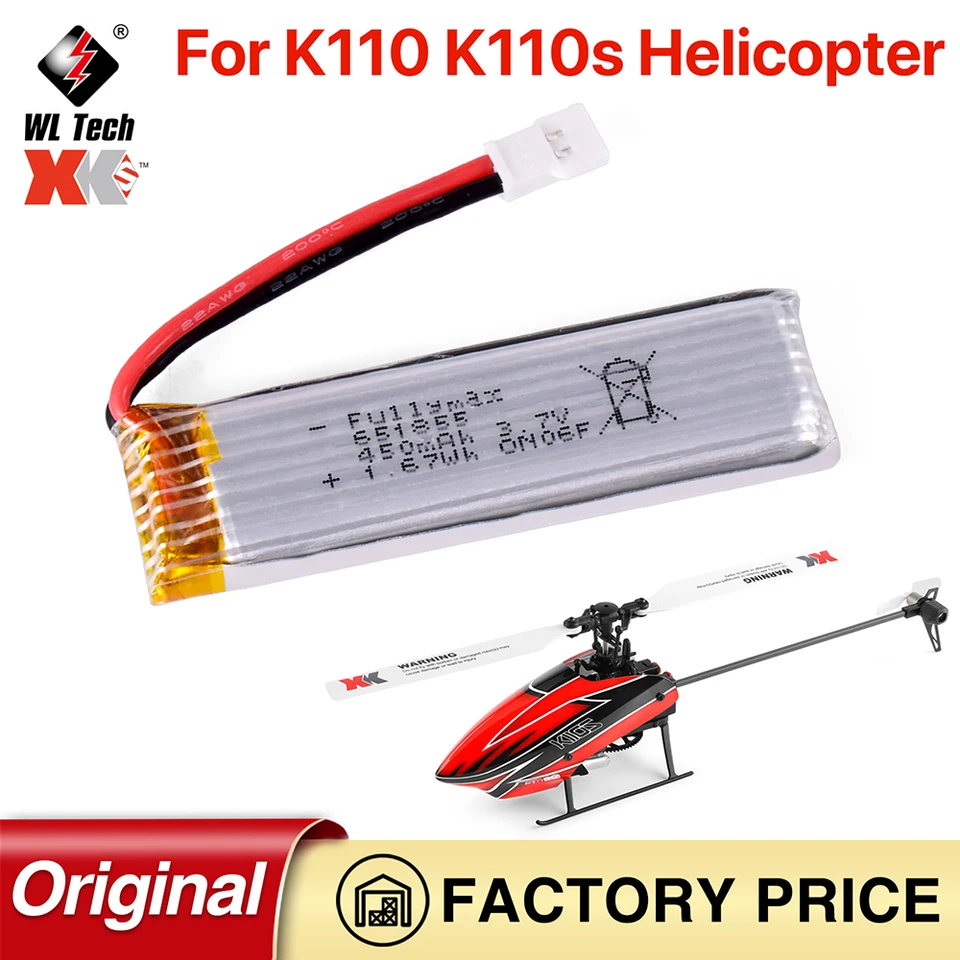 Originálna batéria pre RC CAR RC Hračky WLTOOYS K110 K110S BATÉRIA 3,7 V 450 mAh 1S HELICOPTER RC batéria pre XK V977 V930