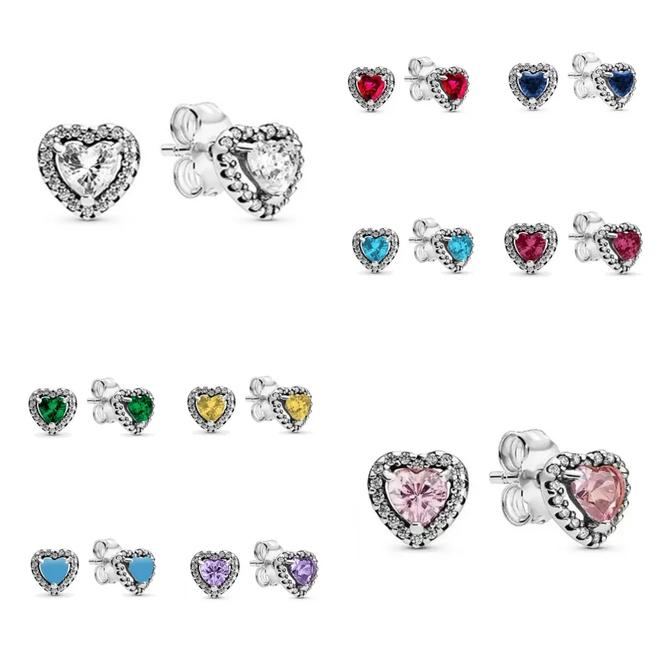 Originálna biela ružová modrá červená zelená zelené srdce kamenné náušnice náušnice 925 Sterling Silver Jewelry for Women Party