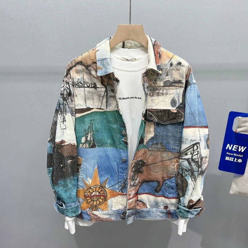 Originálna bunda Kórejský port v štýle tlačeného klopu Trend Trend Cast Loose Coat Pánska nová vina-chic