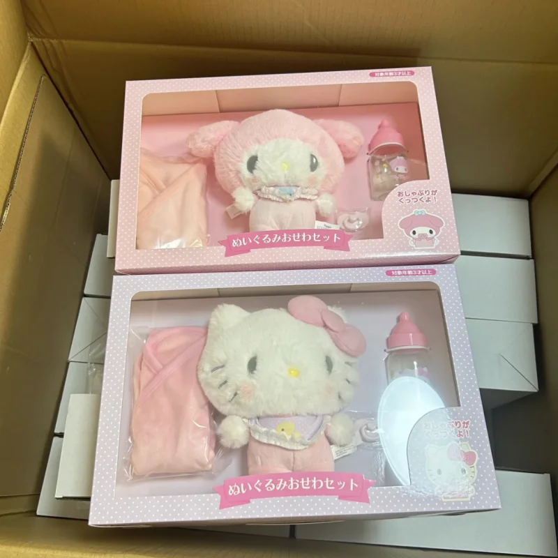 Originálna detská fľaša bábika sada Hello Kitty Cinnamoroll Melody Model Plush Model Dolls Collection Rooms Decoration Desk Hračky