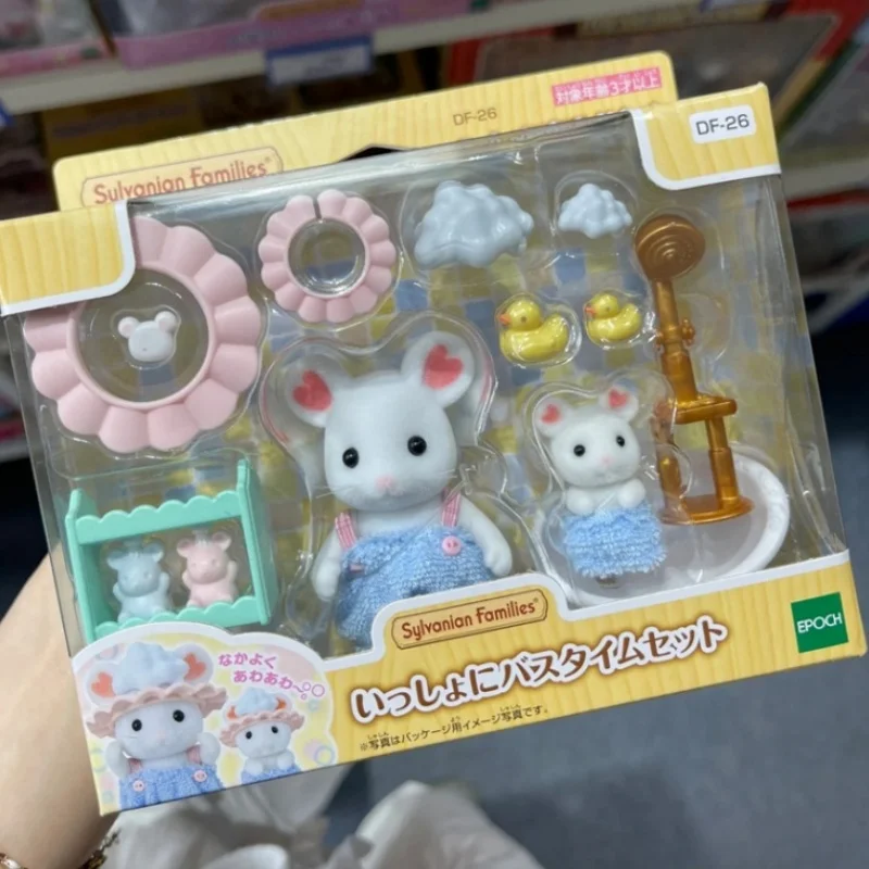 Originálne japonské sylvaniánske rodiny anime figúrky 24-hodinové nové roztomilé bavlnené myšacie kúpeľňa set hračky pre bábiky darček pre hračky darčeky