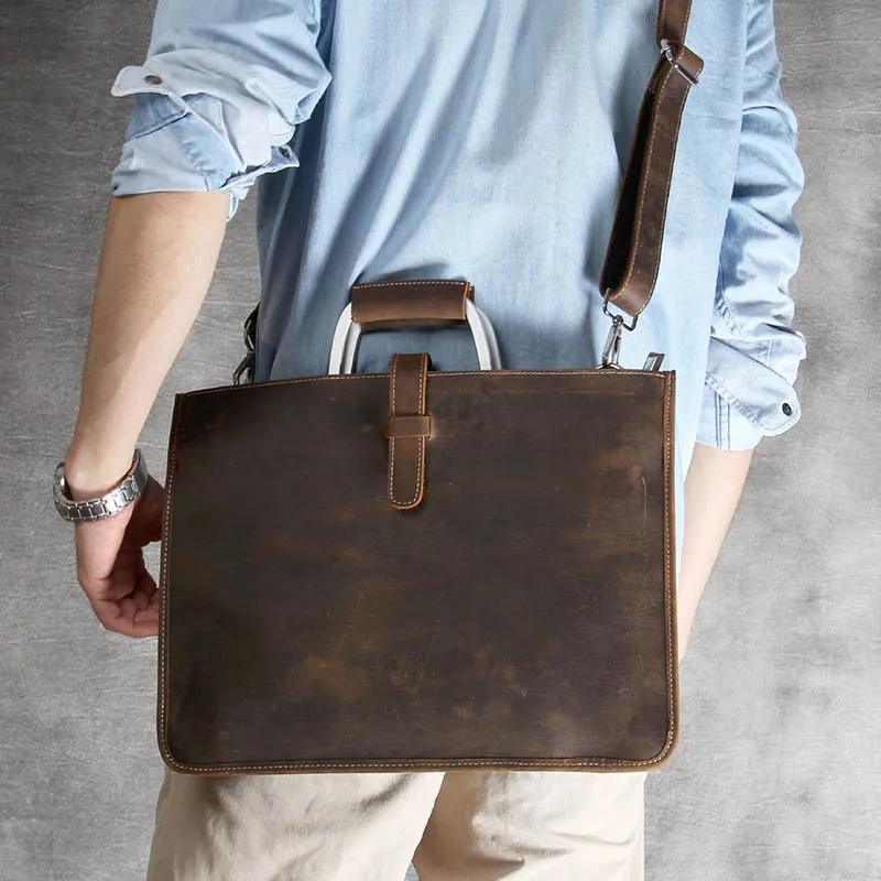 Originálne kožené aktovky pre muža A4 Dokument kabelky Male Crazy Horse Leather Bag Fit 14 -palcová obchodná taška