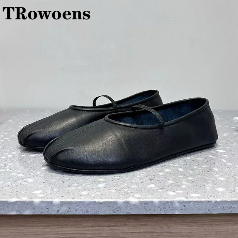 Originálne kožené baletné topánky Žena okrúhla prstová pruhová skupina Mary Jane topánky Príležitostné pohodlie Plochá chodba topánky Ženy Zapatos de mJe