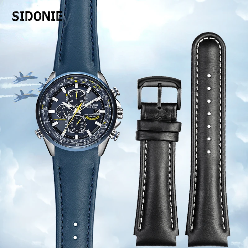 Originálne kožené hodinky pre Citizen Blue Angel At8020-03L/JY8085 Pánske kožené hodinky Náramok remienok 23 mm