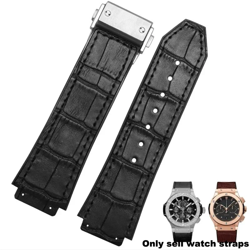 Originálne kožené hodinky pre Hublot Big Bang Witerproof Men's Cowhide Watch Strap Strap Gum Watch Retiazka náramok 25-19 mm zápästie