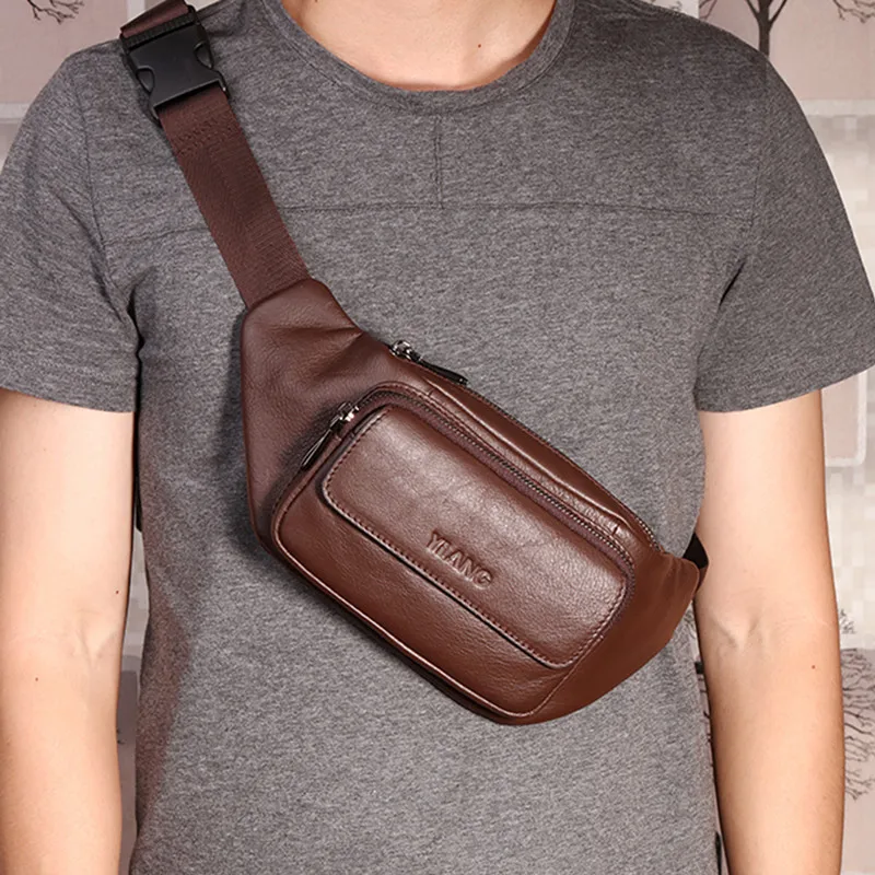 Originálne kožené muži na hrudi na hrudi na hrudi Male100% Kravská koža vinobranie vrecká na dizajn jednej tašky na rameno Muž Messenger Bag