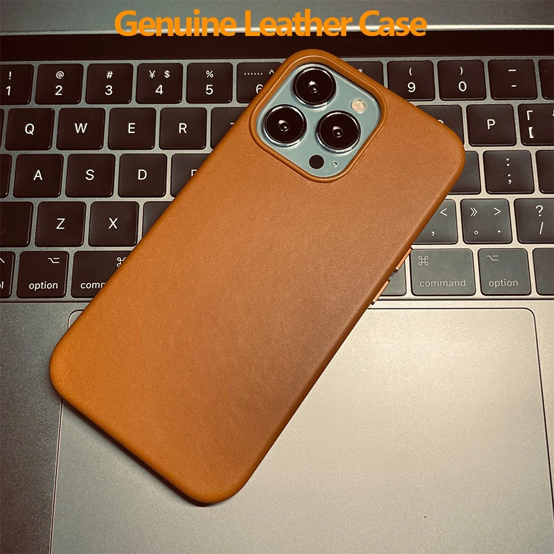 Originálne kožené puzdro pre iPhone 13 Pro Max Business Magnetické nabíjanie Real Skin Telefón zadný kryt hnedá farba